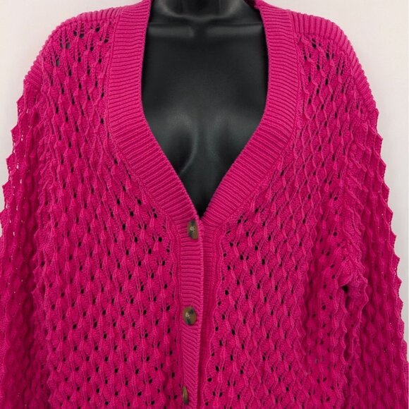 Broadway 38 Button Up Cardigan Women Size XL Textured Chunky Open Knit Academia - Picture 3 of 9